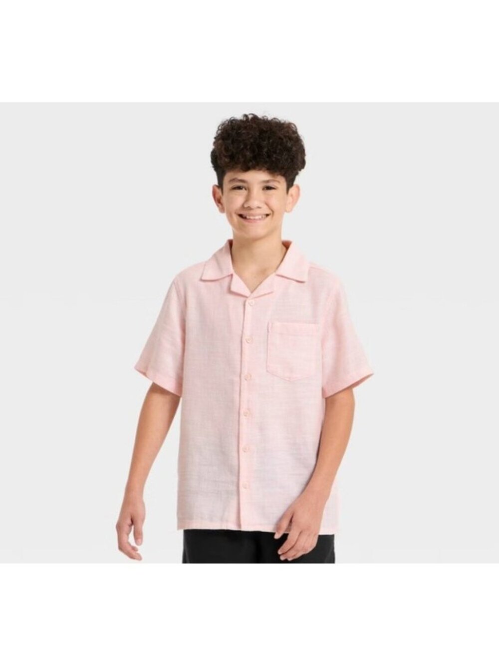 Art Class Boys' XXL (16/18) Pink Short Sleeve Button Up Camp Collar Shirt New